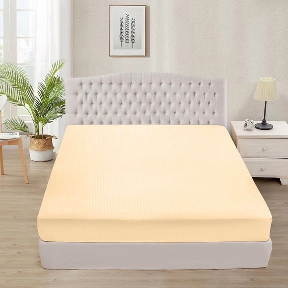 Twin Size 1-Piece Fitted Sheet – 800 Thread Count, 100% Egyptian Cotton, White Stripe Pattern, 30-Inch Deep Pocket Soft & Breathable