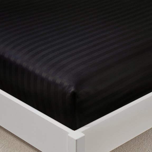 Twin Size 1 Piece Fitted Sheet Only - 8" Deep Pocket - 400 Thread Count - 100% Egyptian Cotton - Luxury Striped Pattern - Black Stripe.