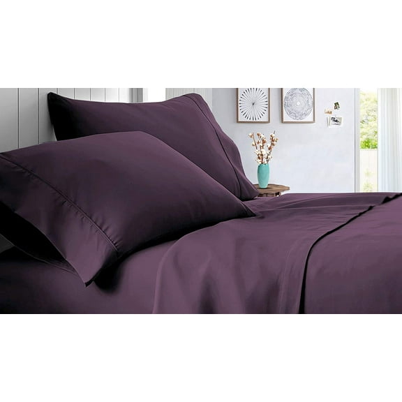Twin Size 100% Egyptian Cotton Bed Sheets Luxury 800 Thread Count 4Pcs Sheet Set - Plum Solid Sateen Weave for Soft & Silky Feel Long Staple Cotton 26" Inch Deep Pocket