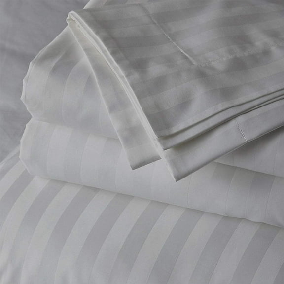 Twin Size 100% Egyptian Cotton Bed Sheets Luxury 800 Thread Count 4Pcs Sheet Set - Silver Stripe Sateen Weave for Soft & Silky Feel Long Staple Cotton 26" Inch Deep Pocket