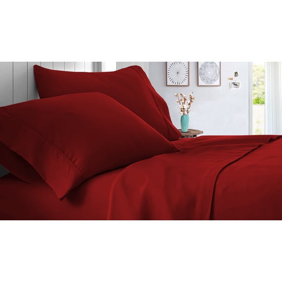 Twin Size 1000 Thread Count Sheet Set Solid - 4 Piece - Hotel Luxury Bed Sheets- 24" Deep Pockets Easy Fit - Breathable & Cooling Sheets ( Burgundy )