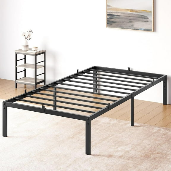 Twin Size 14-Inch Metal Platform Bed Frame, High Profile Steel Base with Under-Bed Storage, Heavy-Duty Support, No Box Spring Required, Black