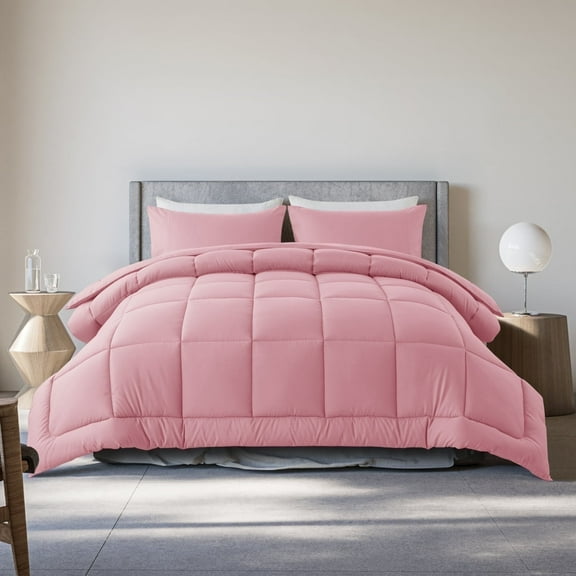 Twin Size 2-Piece All-Season Down Alternative Comforter Set Cherry Pink (Comforter and Pillowcase Bedding Set / bed in a bag) for Adults and Teens by KINMEROOM