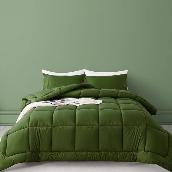 KINMEROOM Twin Size 2-Piece All-Season Down Alternative Comforter Set Leaf Green (Comforter and Pillowcase Bedding Set)
