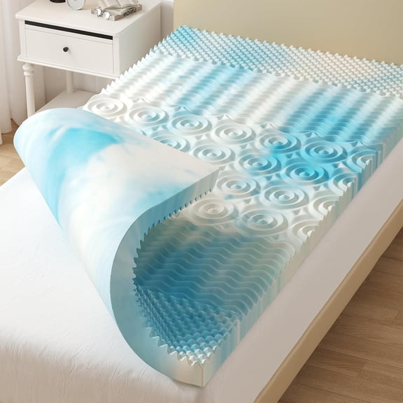 Twin Size 3 Inch 5-Zone Cooling Gel Memory Foam Mattress Topper, Soft Pressure Relief Bed Pad for Back & Hip Pain, Dorm RV Camping Use, Blue