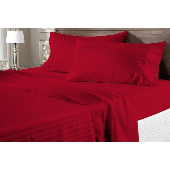 Twin Size 4-PCs Sheet Set, 500 Thread Count 100% Egyptian Cotton, (Stripe Pattern) Egyptian Cotton Fits 16-18 Inch Deep Pocket Sheets, Twin Size (Stripe, Red)