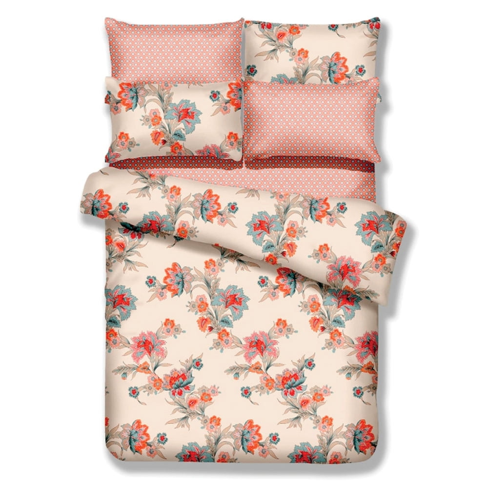 Twin Size Floral Cotton Duvet Cover Set with Pillow Shams