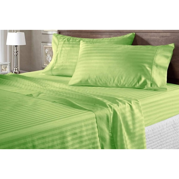 Twin Size 4-Piece Sheet Set, 500 Thread Count 100% Egyptian Cotton, Breathable & Cooling Sheets, 19-22 Inch Deep Pocket, Twin Size (Stripe, Sage Green)