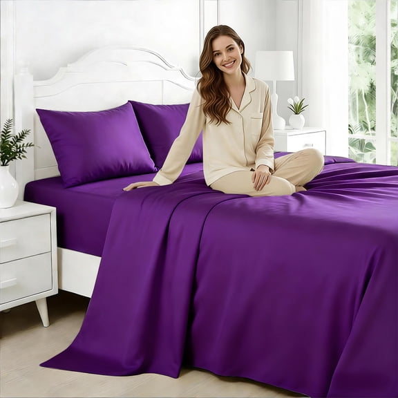Twin Size 4 Piece Sheet Set - Comfy Breathable & Cooling Bed Sheets Set - Hotel Luxury Bedding for Women, Men, Kids, Teens, Boys & Girls - Deep Pockets, Soft and Wrinkle - Purple