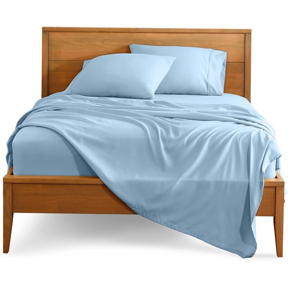 Twin Size 500-Thread-Count 4-PCs Bed Sheet Set, 100% Pure Egyptian Cotton Sheets, Fits Mattress Upto 19-24" Deep Pocket, Solid Pattern, Light Blue