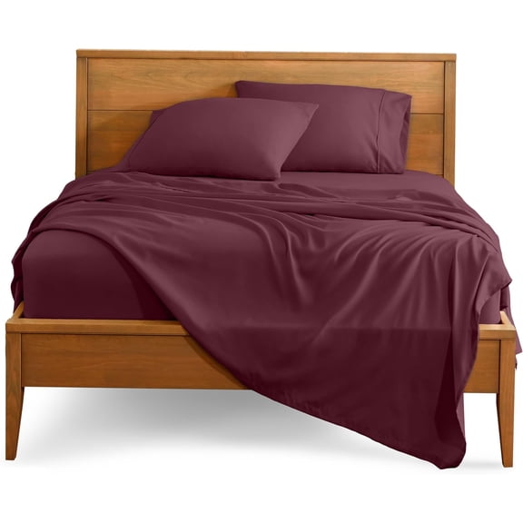 Twin Size 500-Thread-Count 4-PCs Bed Sheet Set, 100% Pure Egyptian Cotton Sheets, Fits Mattress Upto 6-9" Deep Pocket, Solid Pattern, Wine