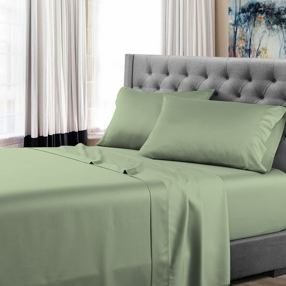 Twin Size 600 Thread Count Luxury Extrasoft 100% Egyptian Cotton 4 Piece Sheets Set in Hotel Quality Moss Solid