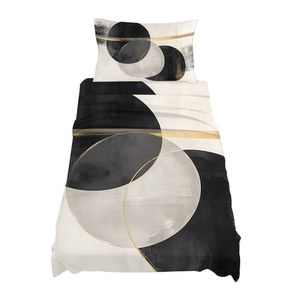 Twin Size Abstract Art Sheet Sets Black Gold Circle Moon Stripe Mottled Geometric Soft Breathable Microfiber Bed Sheets 4 Piece Bed Sheets Set, 1 Fitted Sheet, 1 Flat Sheet & 1 Pillowcases