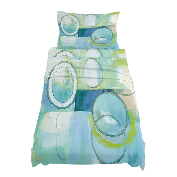 Twin Size Abstract Art Street Art Circle Teal Retro Sheet Sets Soft Breathable Microfiber Bed Sheets Deep Pockets 4 Piece Bed Sheets Set, 1 Fitted Sheet, 1 Flat Sheet & 1 Pillowcases