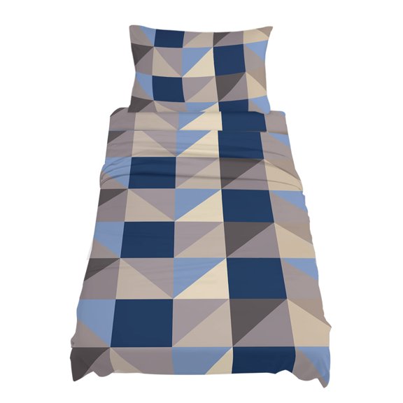 Twin Size Abstract Brown Sheet Sets Blue Triangle Geometric Modern Soft Breathable Microfiber Bed Sheets Deep Pockets 4 Piece Bed Sheets Set, 1 Fitted Sheet, 1 Flat Sheet & 1 Pillowcases