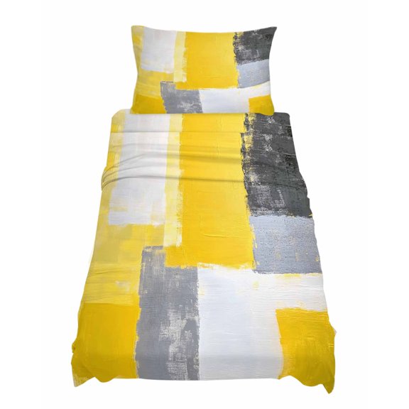 Twin Size Abstract Color Stitching Sheet Sets Yellow Gray Wavy Pattern Soft Breathable Microfiber Bed Sheets Deep Pockets 4 Piece Bed Sheets Set, 1 Fitted Sheet, 1 Flat Sheet & 1 Pillowcases
