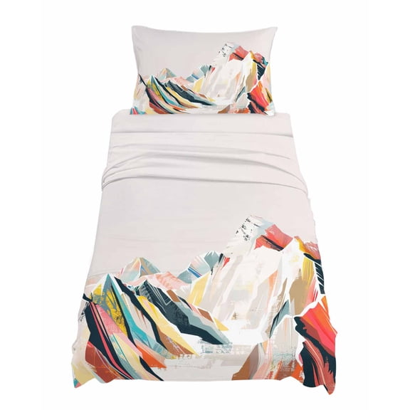 Twin Size Abstract Colorful Sheet Sets Mountain Colored Drawing Oil Painting Soft Breathable Microfiber Bed Sheets Deep Pockets 4 Piece Bed Sheets Set, 1 Fitted Sheet, 1 Flat Sheet & 1 Pillowcases