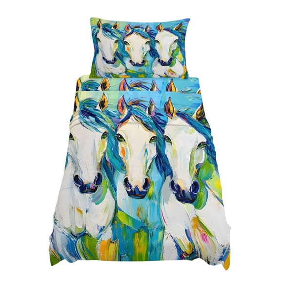 Twin Size Abstract Horse Sheet Sets Watercolor Horse Soft Breathable Microfiber Bed Sheets Deep Pockets 4 Piece Bed Sheets Set, 1 Fitted Sheet, 1 Flat Sheet & 1 Pillowcases