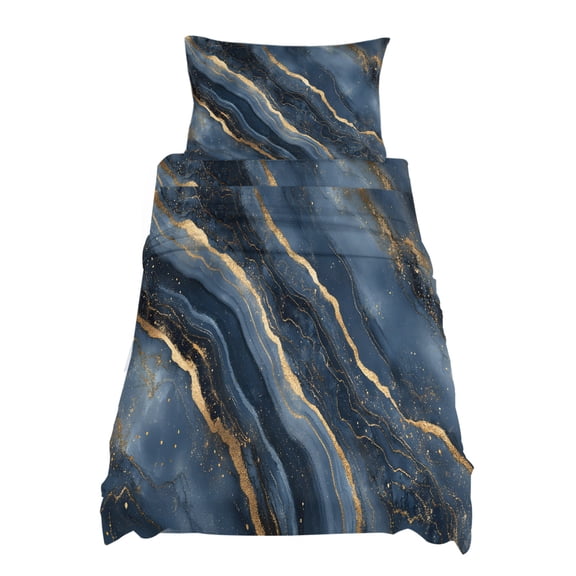 Twin Size Abstract Marble Texture Sheet Sets Gradient Blue Gold Wave Art Soft Breathable Microfiber Bed Sheets Deep Pockets 4 Piece Bed Sheets Set, 1 Fitted Sheet, 1 Flat Sheet & 1 Pillowcases