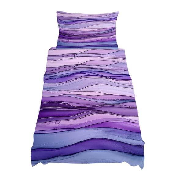 Twin Size Abstract Ombre Purple Wave Sheet Sets Purple Strips Soft Breathable Microfiber Bed Sheets Deep Pockets 4 Piece Bed Sheets Set, 1 Fitted Sheet, 1 Flat Sheet & 1 Pillowcases