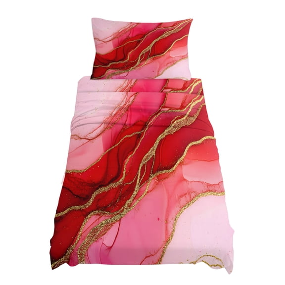 Twin Size Abstract Ombre Red Marble Texture Sheet Sets Modern Art Soft Breathable Microfiber Bed Sheets Deep Pockets 4 Piece Bed Sheets Set, 1 Fitted Sheet, 1 Flat Sheet & 1 Pillowcases