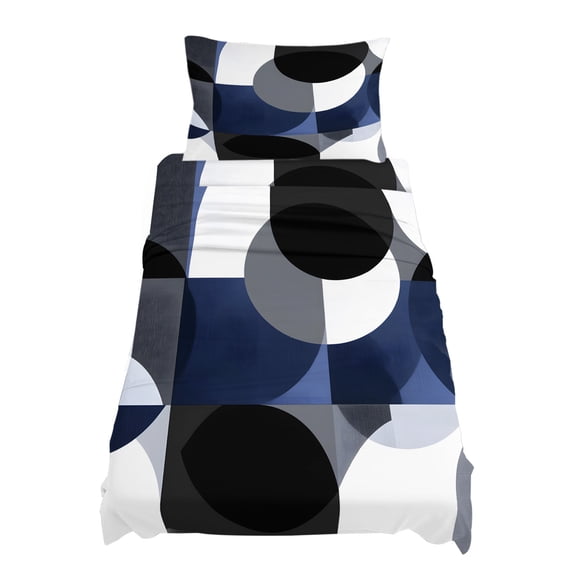 Twin Size Abstract Round Sheet Sets Visual Art Blue Black Square Stitching Soft Breathable Microfiber Bed Sheets Deep Pockets 4 Piece Bed Sheets Set, 1 Fitted Sheet, 1 Flat Sheet & 1 Pillowcases