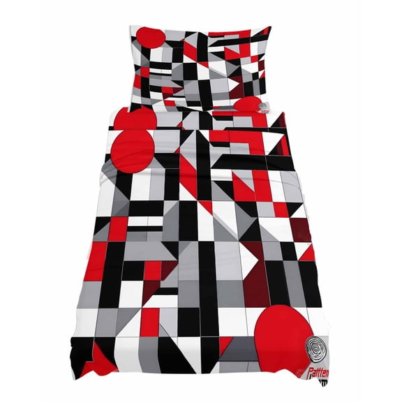 Twin Size Abstract Seamless Stitching Sheet Sets Red Black Striped Design Soft Breathable Microfiber Bed Sheets Deep Pockets 4 Piece Bed Sheets Set, 1 Fitted Sheet, 1 Flat Sheet & 1 Pillowcases