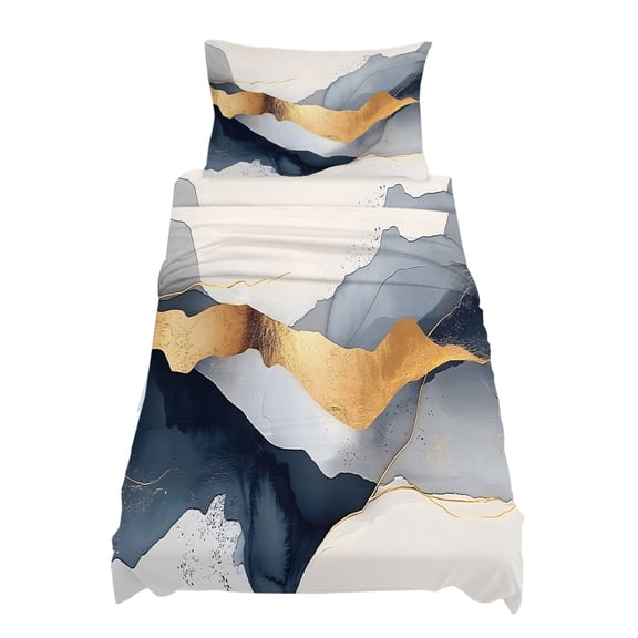Twin Size Abstract Sheet Sets Modern Gold Blue Grey Geometric Minimalist Soft Breathable Microfiber Bed Sheets Deep Pockets 4 Piece Bed Sheets Set, 1 Fitted Sheet, 1 Flat Sheet & 1 Pillowcases