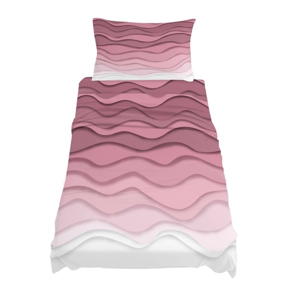 Twin Size Abstract Sheet Sets Pink Gradient Ocean Waves Sandy Beach Soft Breathable Microfiber Bed Sheets Deep Pockets 4 Piece Bed Sheets Set, 1 Fitted Sheet, 1 Flat Sheet & 1 Pillowcases