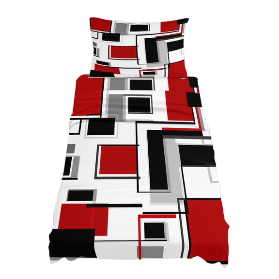 Twin Size Abstract Space Design Sense Sheet Sets Red Black Stitching Suqare Soft Breathable Microfiber Bed Sheets Deep Pockets 4 Piece Bed Sheets Set, 1 Fitted Sheet, 1 Flat Sheet & 1 Pillowcases
