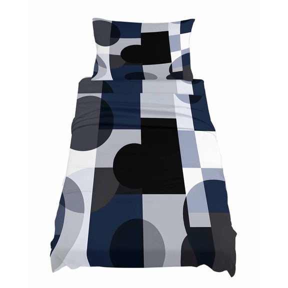 Twin Size Abstract Stitching Sheet Sets Blue Black Square Round Visual Art Soft Breathable Microfiber Bed Sheets Deep Pockets 4 Piece Bed Sheets Set, 1 Fitted Sheet, 1 Flat Sheet & 1 Pillowcases