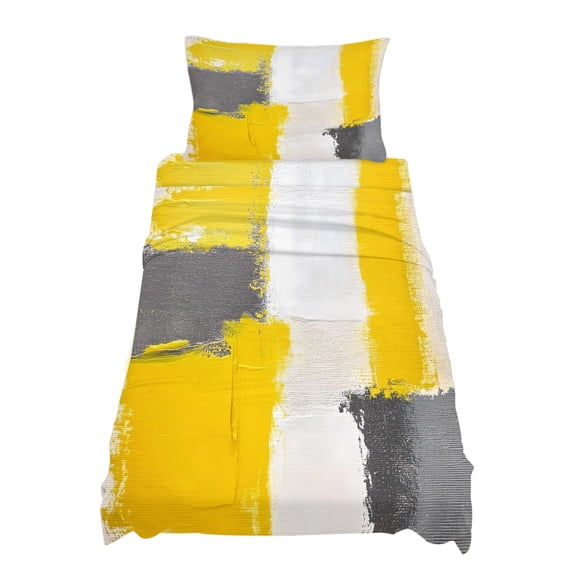 Twin Size Abstract Street Art Sheet Sets Gary Yellow Color Stitching Soft Breathable Microfiber Bed Sheets Deep Pockets 4 Piece Bed Sheets Set, 1 Fitted Sheet, 1 Flat Sheet & 1 Pillowcases