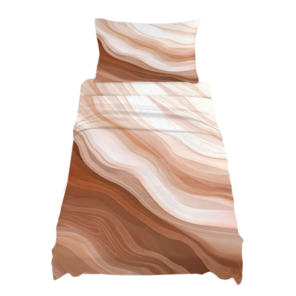 Twin Size Abstract Wave Texture Sheet Sets Retro Earth Color Gradient Soft Breathable Microfiber Bed Sheets Deep Pockets 4 Piece Bed Sheets Set, 1 Fitted Sheet, 1 Flat Sheet & 1 Pillowcases