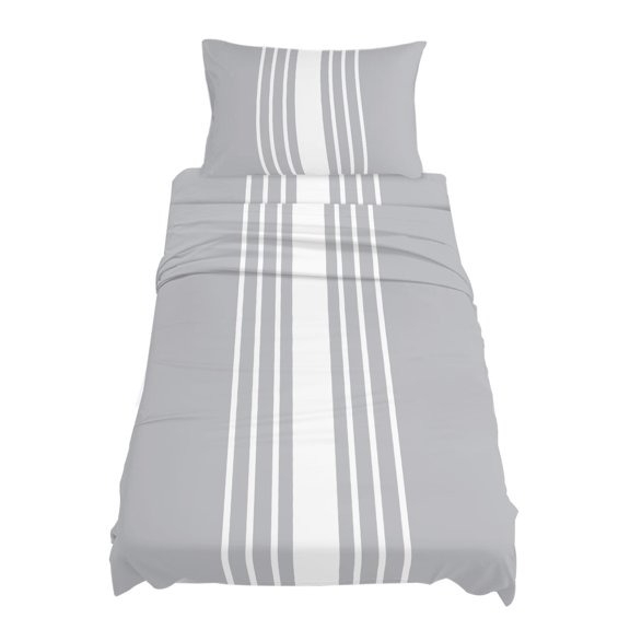Twin Size Abstract White Striped Sheet Sets Simple Gray Background Soft Breathable Microfiber Bed Sheets Deep Pockets 4 Piece Bed Sheets Set, 1 Fitted Sheet, 1 Flat Sheet & 1 Pillowcases
