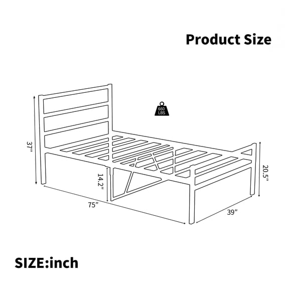 Twin Size Adjustable Bed Base, Metal Platform Bed frame with Headboard, Sturdy Metal Frame, No Box Spring Needed(Twin), Black Bed Frames,Metal Platform Bed Frames