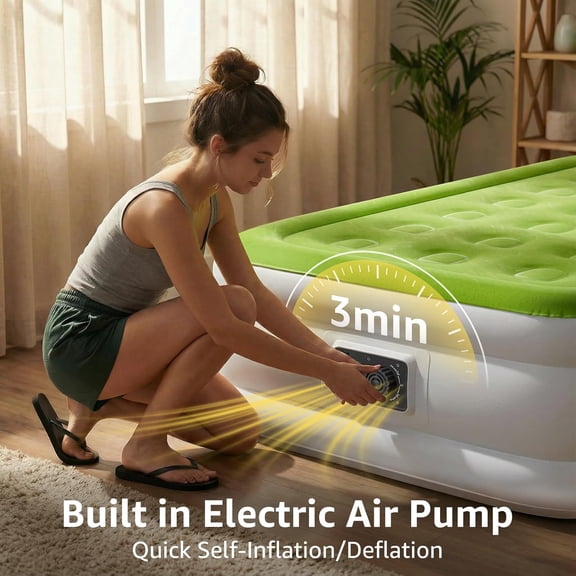 Twin Size Air Mattress with Built in Pump Raised Single Inflatable Bed Blow up Mattressith Camping Airbed 18 Inch Tall