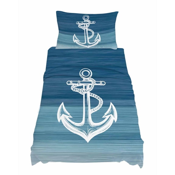 Twin Size Anchor Sheet Sets Blue Gradient Lines Ocean Nautical Soft Breathable Microfiber Bed Sheets Deep Pockets 4 Piece Bed Sheets Set, 1 Fitted Sheet, 1 Flat Sheet & 1 Pillowcases
