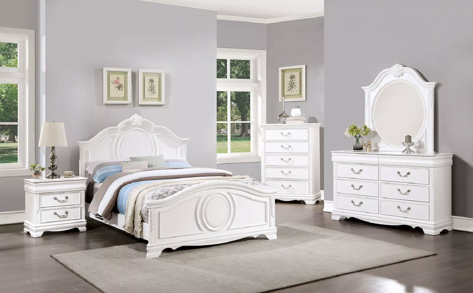 Twin Size Bed Dresser Mirror Nightstand 4pc Bedroom Furniture Set White ...