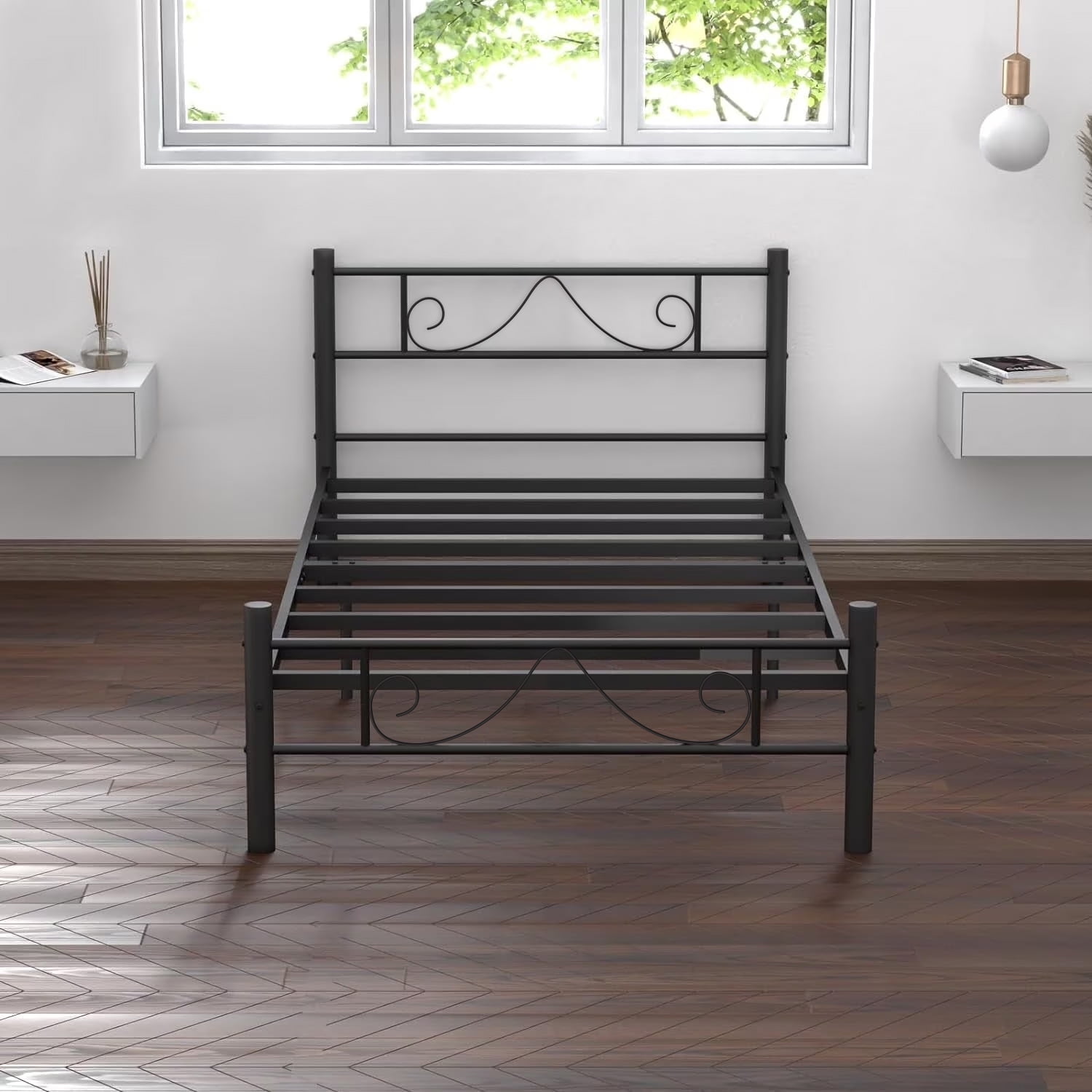 Twin Size Bed Frame, 11.2" Height Classic Metal Bed Frame with Under Bed Storage/No Box Spring Needed,Black