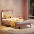 thumbnail image 1 of Twin Size Bed Frame with Cat Headboard, Twin Platform Bed Frame with GRB LED Lights & Strong Wood Slats Support, Noise Free, No Box Spring Needed, Easy Assembly, Pink & White, 1 of 7