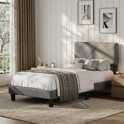Twin Size Bed Frame with Diamond Tufted Headboard, Upholstered Platform Bed and Wooden Slat Support, Noise-Free, No Box Spring Needed, Easy Assembly, Dark Grey