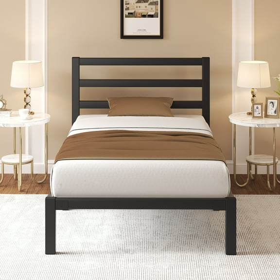 Twin Size Bed Frame, Heavy Duty Platform Bed Frame with Strong Metal Foundation,Under Bed Storage,Mattress Foundation,Black