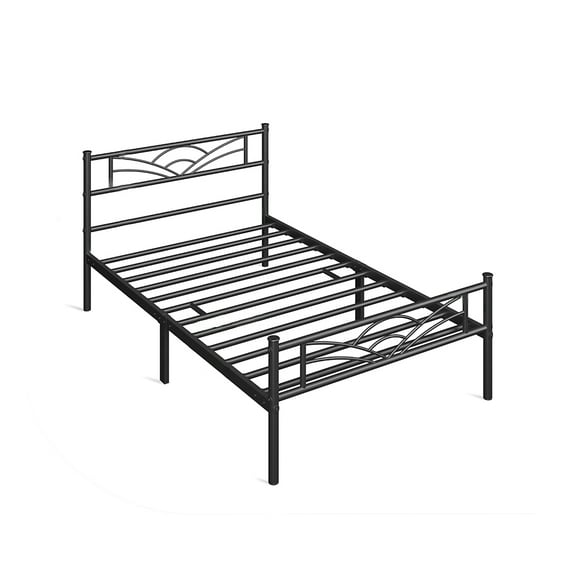 Metal Twin Bed Frame with Artistic Cloud Headboard, Strong Steel Slats Support 450lbs, Low Profile Platform Design, Underbed Storage Space, Black