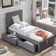thumbnail image 1 of Twin Size Bed Frame with Storage 2 Drawers, Upholstered Platform Bed with Linen Headboard and Footboard, Wood Slat Support, No Box Spring Needed, Gray (Twin+Drawers)…, 1 of 6