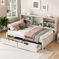 thumbnail image 1 of [Luckynote]Twin Size Bed Frame With Side Bookshelves, Two Drawers, And Built-in USB Port For Creamy White Color, 1 of 10