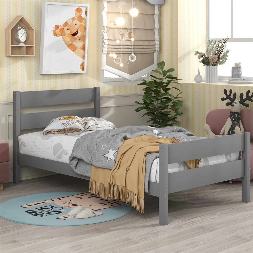 Twin Size Bed Frame Wood Platform Bed with Headboard and Footboard for Kids Boys and Girls Wooden Mattress Foundation Platform Bed Frame with Slat Support No Box Spring Needed Gray Walmart