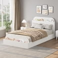 thumbnail image 1 of Twin Size Bed Frame, Wooden Beds with Storage Headboard and Raised-Foodboard Low Platform Bed Bedroom, Sturdy Wooden Slats Support, No Box Spring Needed, White, 1 of 7