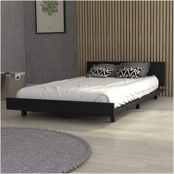 Twin Size Bed Frame with Attached Headboard, Modern Platform Bed Base, No Box Spring Needed, Easy Assembly, Black Finish