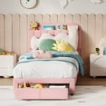 thumbnail image 1 of Twin Size Bed Frame with Bookcase Headboard,Velvet Upholstered Platform Bed with 2 Under-Bed Drawer,Easy Assembly, 1 of 7