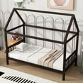thumbnail image 1 of Twin Size Bed Frame with Headboard and Roof,79.1"x41"x68.1",Low Rubber Wood House Bed Frame for Boys and Girls,Espresso, 1 of 8